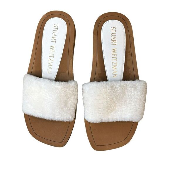 Stuart Weitzman Cammy Slide Shearling Sandals in Natural NWOB Size 6B - Picture 2 of 6